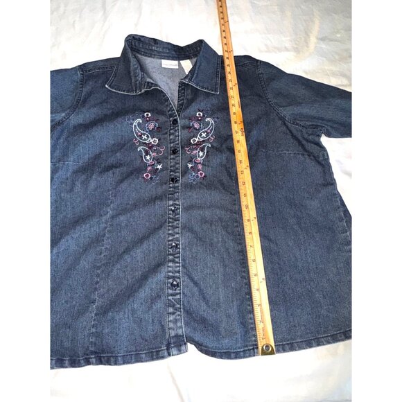 Denim Embroidered Button-Up Shirt 1X Erika Woman Cotton Blend - Picture 6 of 6